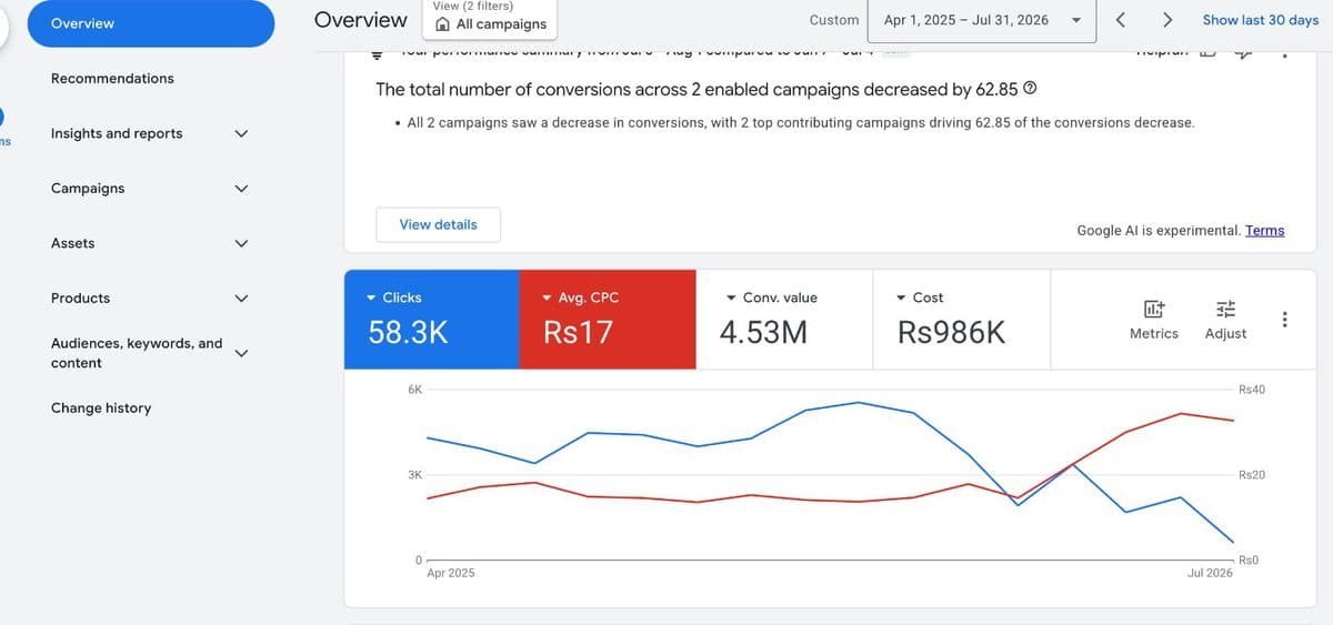 Google Ads account overview — Z••• Shoppe (Healthcare E-commerce)